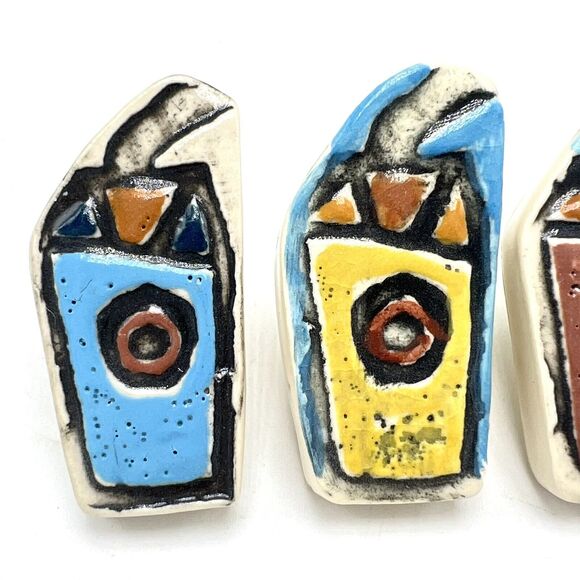 4 Coffee Cup Shaped Drawer Pulls Glazed Ceramic Art Tile Novelty Cabinet Knobs - Picture 2 of 8